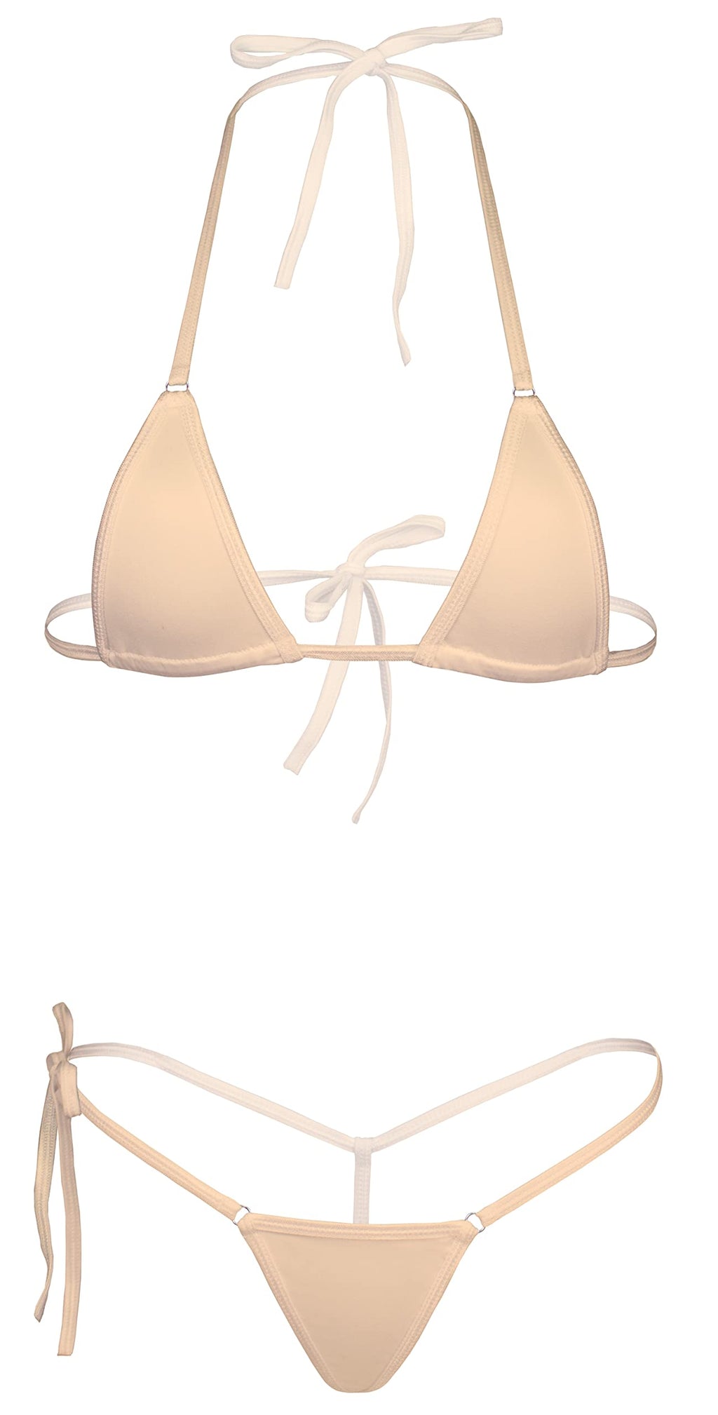 Dadress Extreme Sexy Mini Bikini Sets 2Pcs Swimwear G-String Bottom Swimsuit Micro Bikinis for Women Apricot