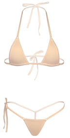 Dadress Extreme Sexy Mini Bikini Sets 2Pcs Swimwear G-String Bottom Swimsuit Micro Bikinis for Women Apricot