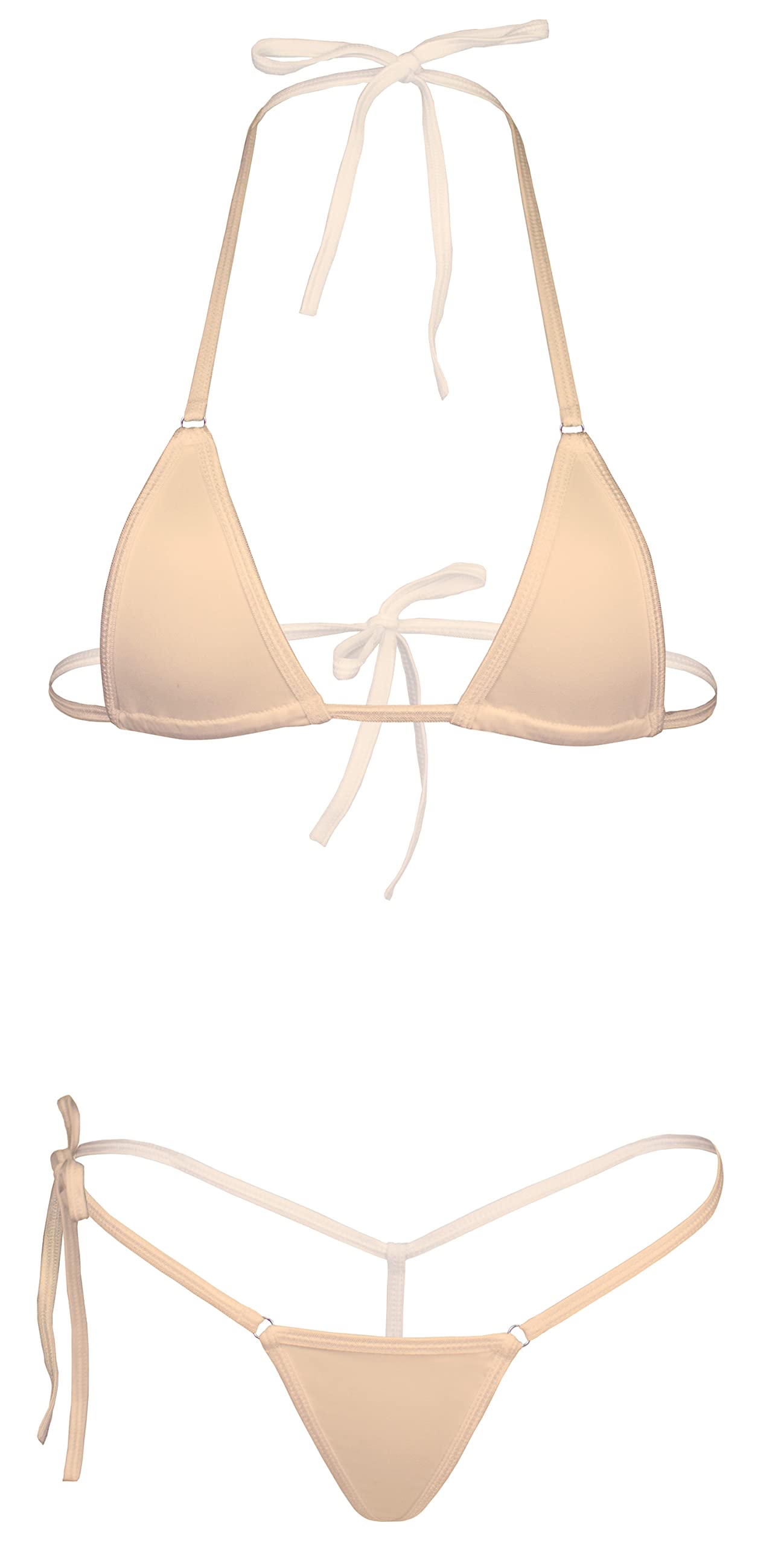 Dadress Extreme Sexy Mini Bikini Sets 2Pcs Swimwear G-String Bottom Swimsuit Micro Bikinis for Women Apricot