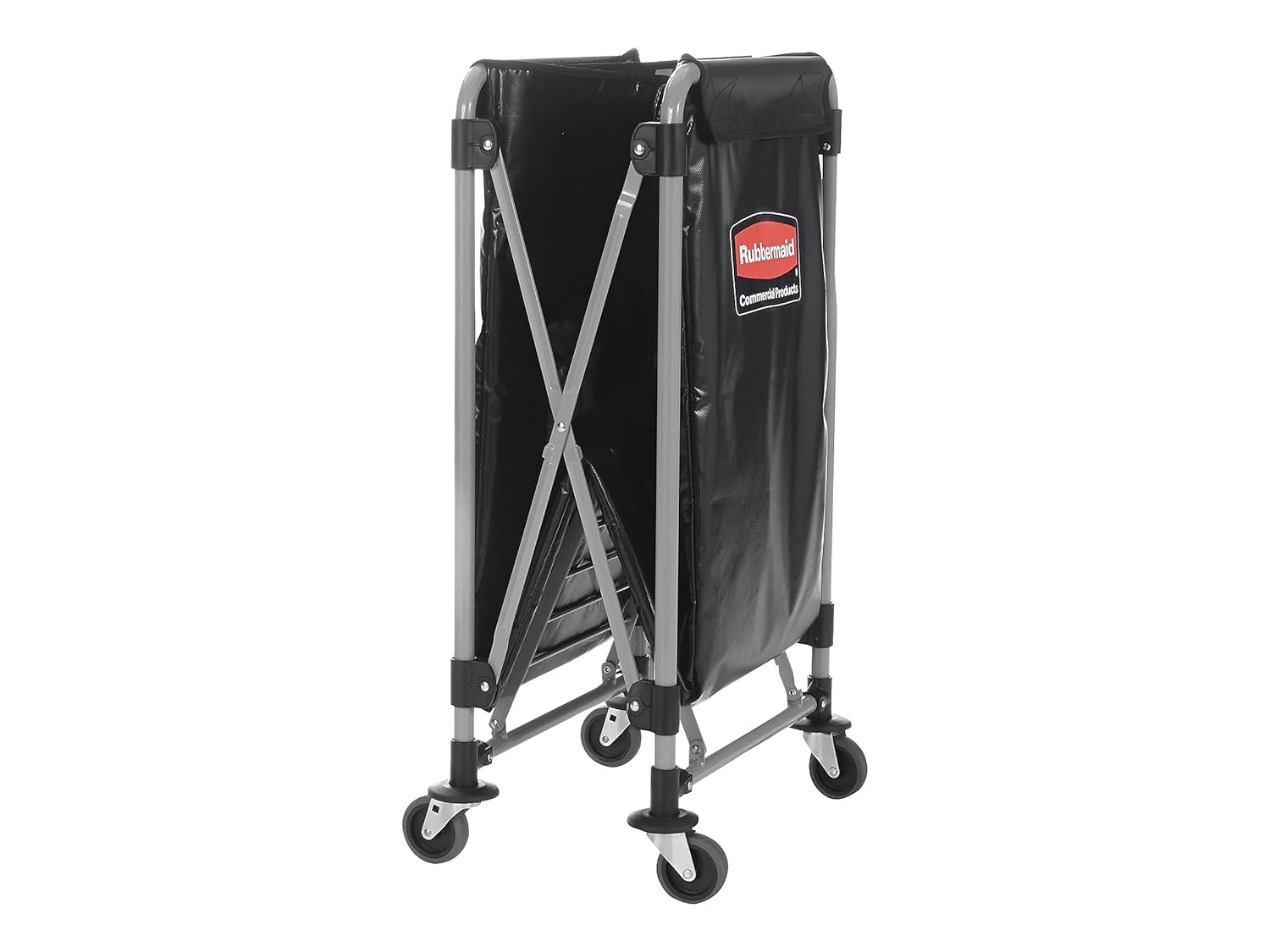 Rubbermaid Commercial Products, Collapsible X Cart, Black, Steel 8 Bushel Bin, Commercial Laundry Cart with Wheels for Hotel/Nursing Home/Home/College Easily Move Laundry/Supplies/Groceries