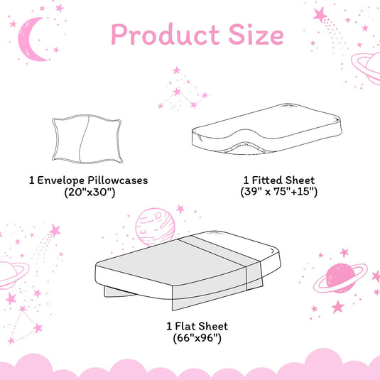 JSD Pink Unicorn Kids Sheet Set Twin Size, 3 Piece Girls Rainbow Printed Microfiber Bed Sheets Deep Pocket