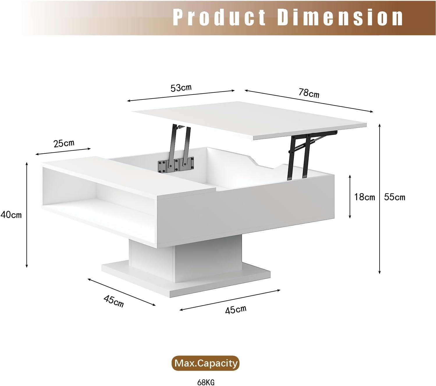Square Lift Top Coffee Table with Storage, White Led Coffee Table for Living Room with Large Hidden Storage, 30.7" Wood Table Led Center Table for Dining Reception Room