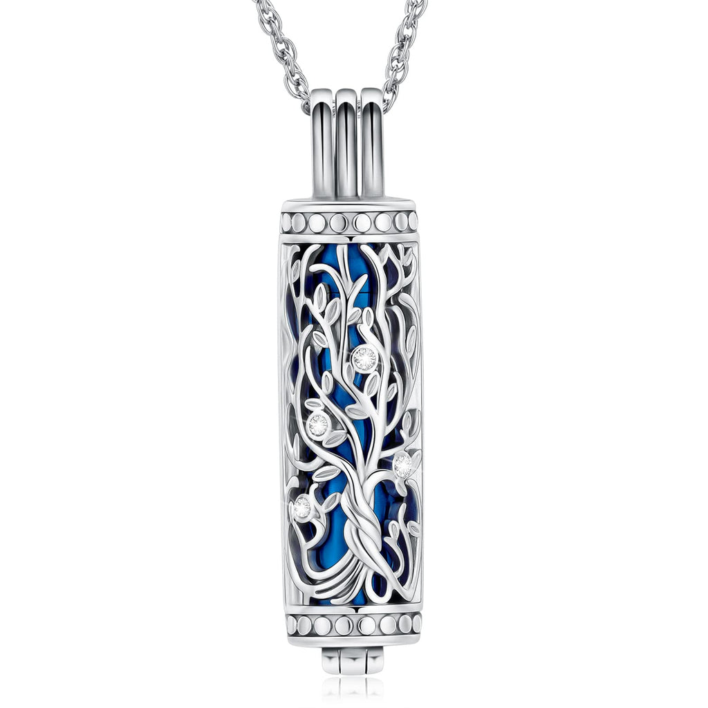 shajwo Cylinder Cremation Jewelry Tree of Life Urn Ashes Necklace for Women Men Vial Cremation Ash Pendant Loved One Memorial Jewelry