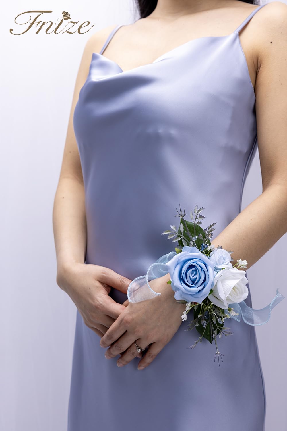 Fnize Blue Corsage and Boutonniere Set for Bride Groom Bridesmaids Groomsmen Wedding Homecoming Flowers Prom Suit Accessories, Rose Boutonniere and Wrist Corsage Flower - Grand Goldman