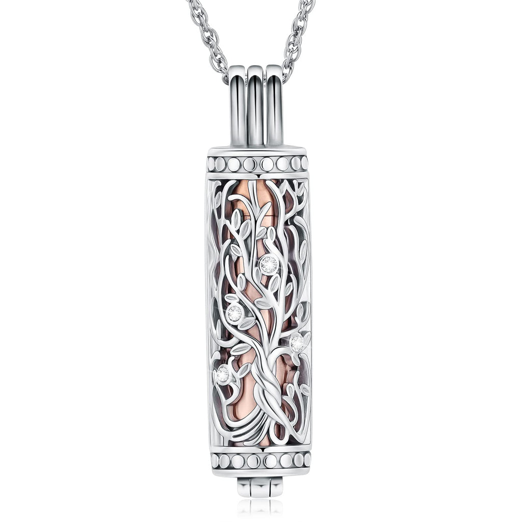 shajwo Cylinder Cremation Jewelry Tree of Life Urn Ashes Necklace for Women Men Vial Cremation Ash Pendant Loved One Memorial Jewelry