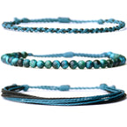 Handmade Natural Stone Beaded Healing Bracelet Gift for Men Adjustable Rope String Bracelet (Lava Rock, Adjustable)