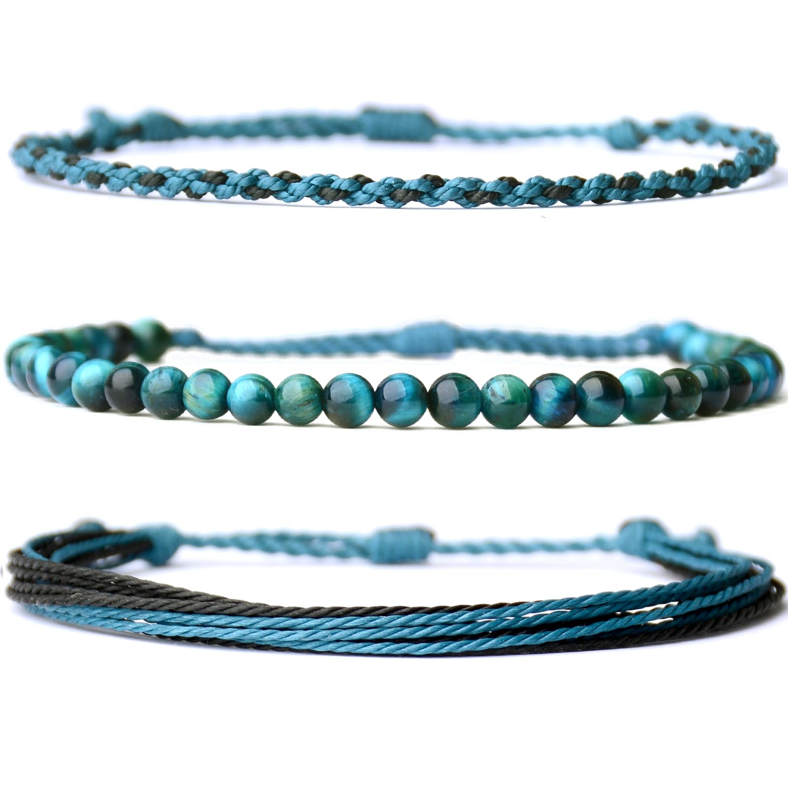 Handmade Natural Stone Beaded Healing Bracelet Gift for Men Adjustable Rope String Bracelet (Lava Rock, Adjustable)