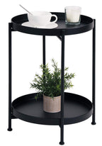 Tiita 2 Pack Round End Table Mental Side Table Nightstand/Small Wood Tables Accent Coffee Table with Wooden Tray for Living Room Bedroom Office Small Space