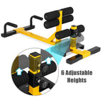 Machine de squat Sissy GYMAX, machine de squat Sissy profonde 3-en-1 avec cercles de sangle et hauteur réglable, parfaite pour les pompes, le squat Sissy et l'entraînement des abdominaux, équipement d'entraînement pour la maison, salle de sport (jaune)