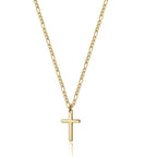 14K Gold Filled Cross Necklace for Men Figaro Chain Stainless Steel Plain Polished Cross Pendant Necklace Simple Faith Jewelry Gift for Women