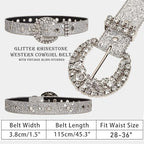 Mealah Women's Rhinestone Western-Belt Bling-Cowboy-Belt - Sparkly-Diamond Buckle Cowgirl-Belts Glitter-Belt for 28-38''