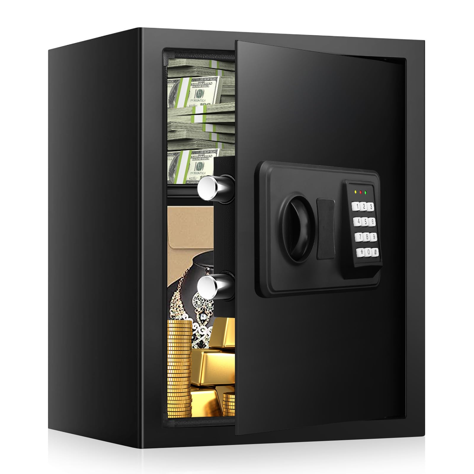 2,5 Kubik großer feuerfester Safe für den Heimgebrauch, digitaler Heimtresor feuerfest und wasserdicht mit elektronischem Tastenfeld und Ersatzschlüsseln, diebstahlsicherer Feuersafe für Geld, Dokumente, Medikamente und Wertgegenstände