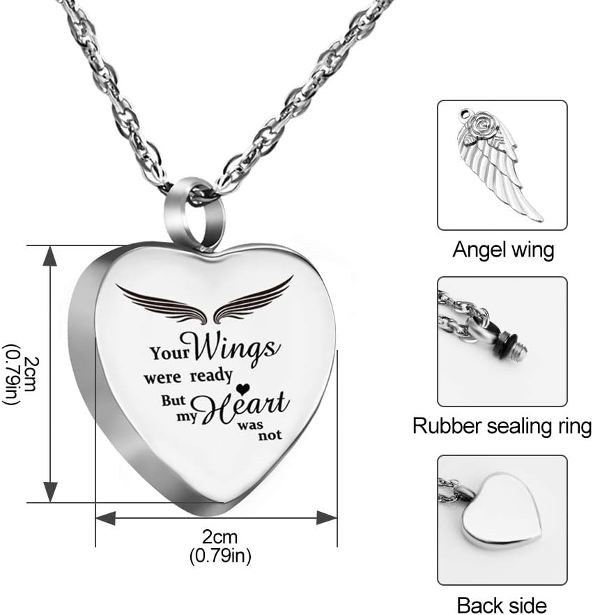 Dletay Heart Urn Necklace for Ashes with 12 Birthstones Cremation Jewelry for Ashes -Your Wings Were Ready My Heart Was Not