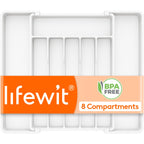 Lifewit Silverware Drawer Organizer, Expandable Utensil Tray for Kitchen, BPA Free Flatware and Cutlery Holder, Adjustable Plastic Storage for Spoons Forks Knives, 8.5-14 x 12", Black