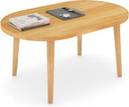 Oval Coffee Table Low Table with 4 Solid Wood Sturdy Legs, Floor Table Desk for Sitting on The Floor, Storage and Living Room Furniture (Natural)
