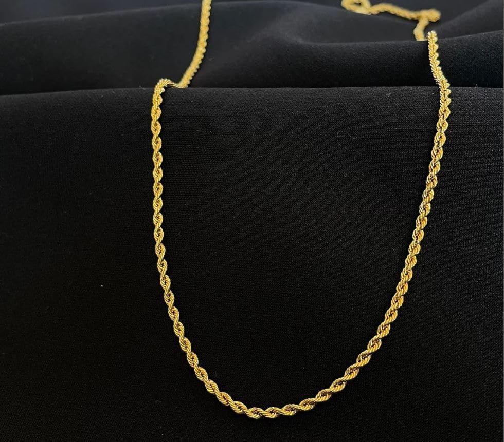 SHOP WGS italiensk 14K solid guldbelagt rebkæde halskæde til mænd og kvinder diamantcut med hummerlås italiensk 14K ægte guldsmykker gaver (22 tommer, 2MM)