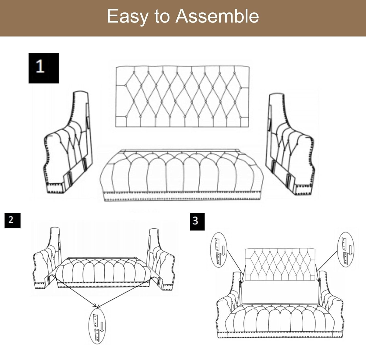 Faux Leather Sofa Couch, Button-Tufted 3-Seater Sofa with Armrest & Deep Seat, 74" Vintage Chesterfield Style Upholstered Loveseat Sofa for Living Room/Home Lounge Apartment, Deep Brown
