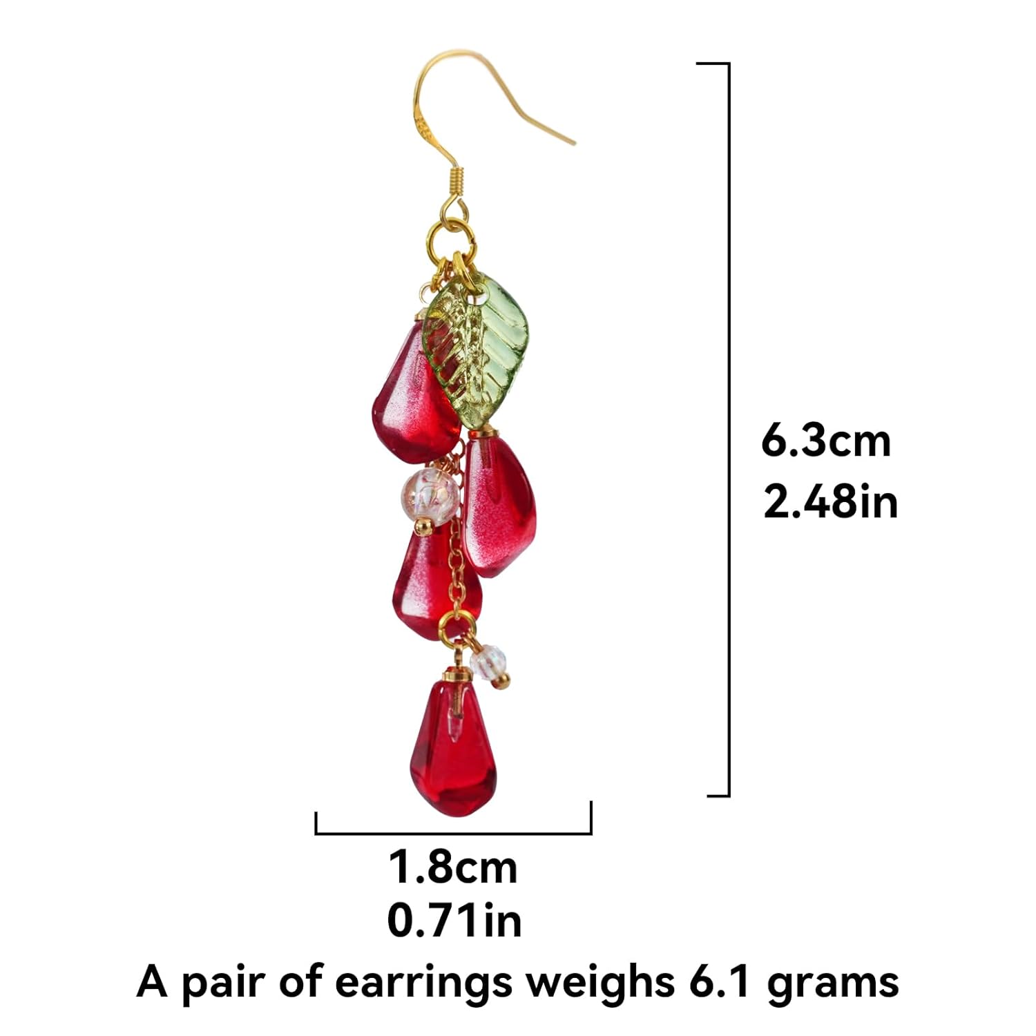 Handmade Glass Pomegranate Seed Earrings - Unique Nature-Inspired Jewelry, Elegant Red Glass Beads, Perfect Gift for Nature Lovers, Women’s Artistic Drop Earrings