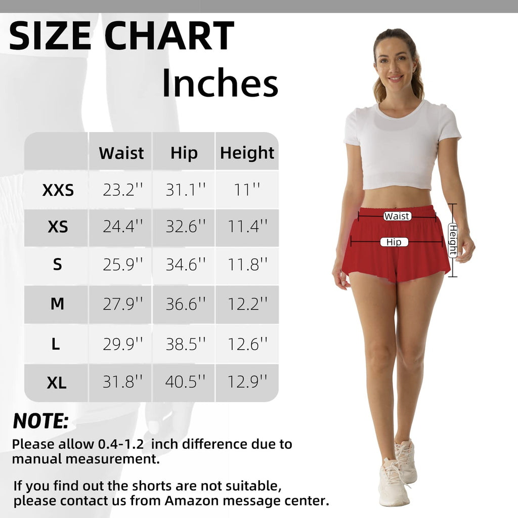 Fließende Sportshorts für Frauen Laufen Tennis Schmetterlingsshorts Mädchen 2-in-1 Doppelter Lagen Schnell trocknende Bequeme Shorts (Rot, XX-Klein)