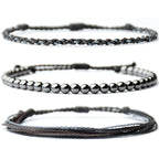 Handmade Natural Stone Beaded Healing Bracelet Gift for Men Adjustable Rope String Bracelet (Lava Rock, Adjustable)