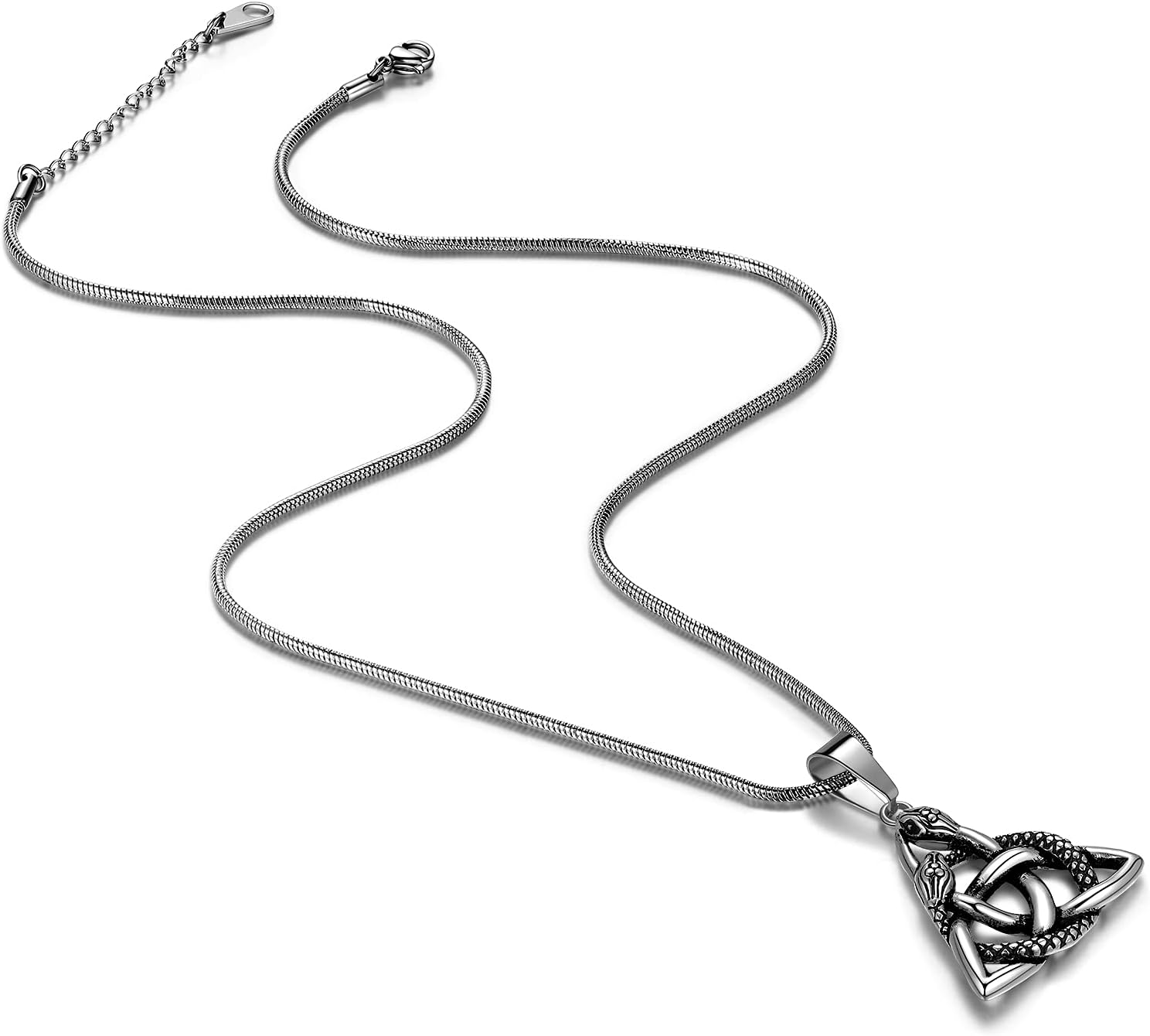 Celtic Knot Necklace Viking Pendant - Celtic Norse Triple Odin Horns Crescent Moon of Oden Horn Necklace Mens 316L Stainless Steel Triskelion Amulet Pewter Tribal Protection Viking Triskele Jewelry