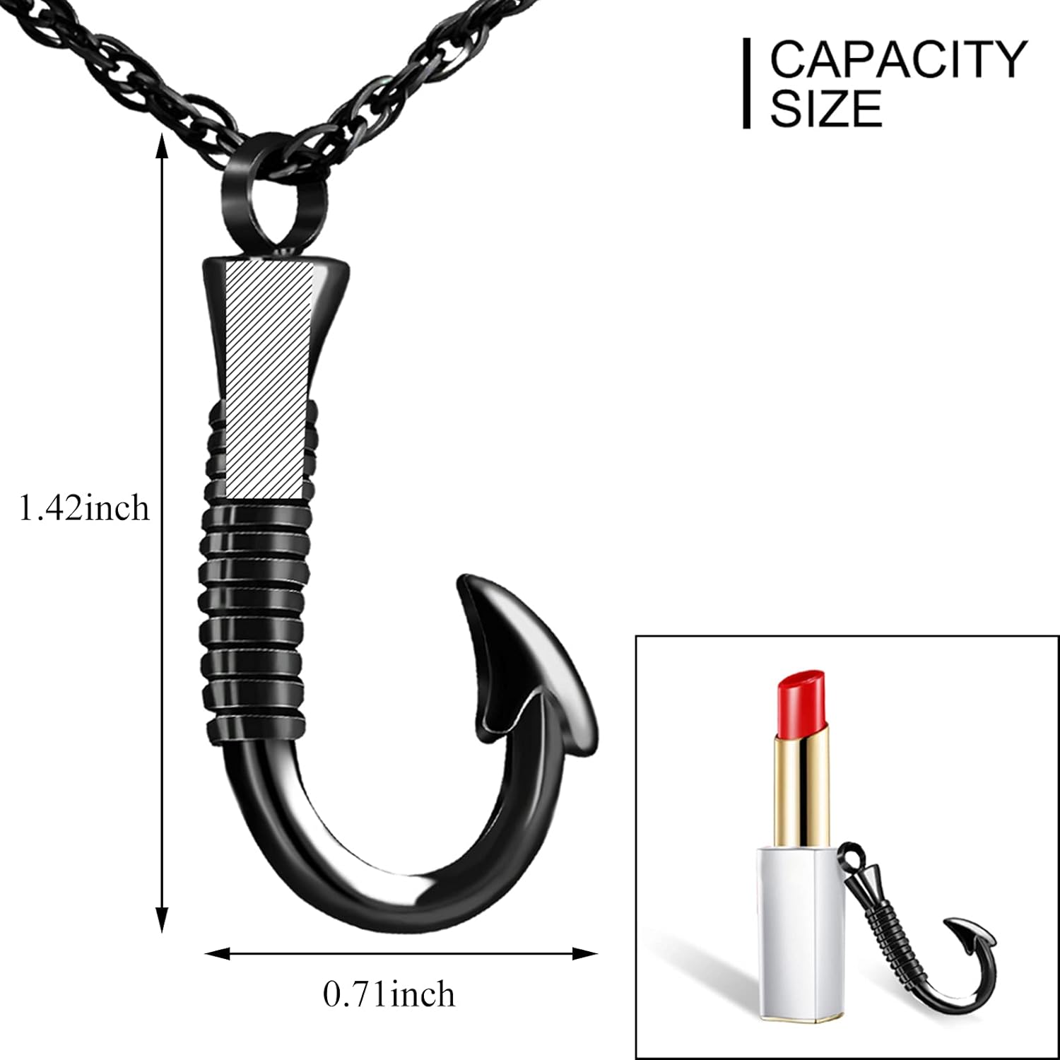 abooxiu Fishing Hook Urn Necklace for Ashes Fish Hook Stainless Steel Cremation Jewelry Memorial Pendant Keepsake for Men