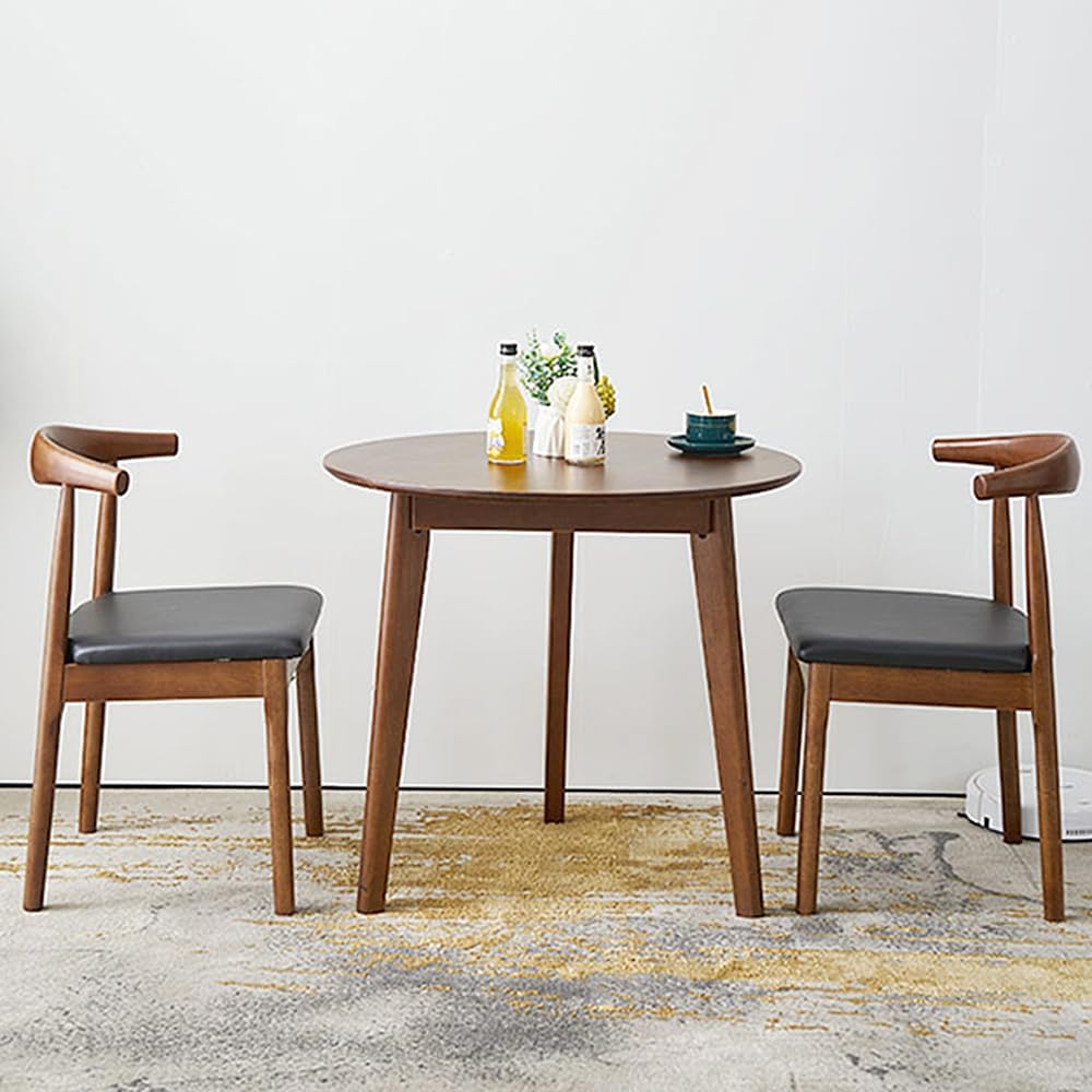 24" Round 3 Legs Casual Dining Table, Walnut Brown Rubberwood Coffee Table End Table Modern Leisure Table Small Dining Room Kitchen Furniture for Small Space