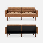 mopio Aaron 76.8" Couch, Small Futon Sofa Bed, Sleeper, Loveseat, Mid Century Modern Futon Couch, Sofa Cama, Couches for Living Room, Bedroom (Pecan Brown, Faux Leather)