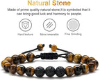 M MOOHAM Natural Stone Bracelets for Men - 8mm Tiger Eye, Matte Agate, Lava Rock - Teen Boys Gifts for Birthday, Anniversary, Christmas