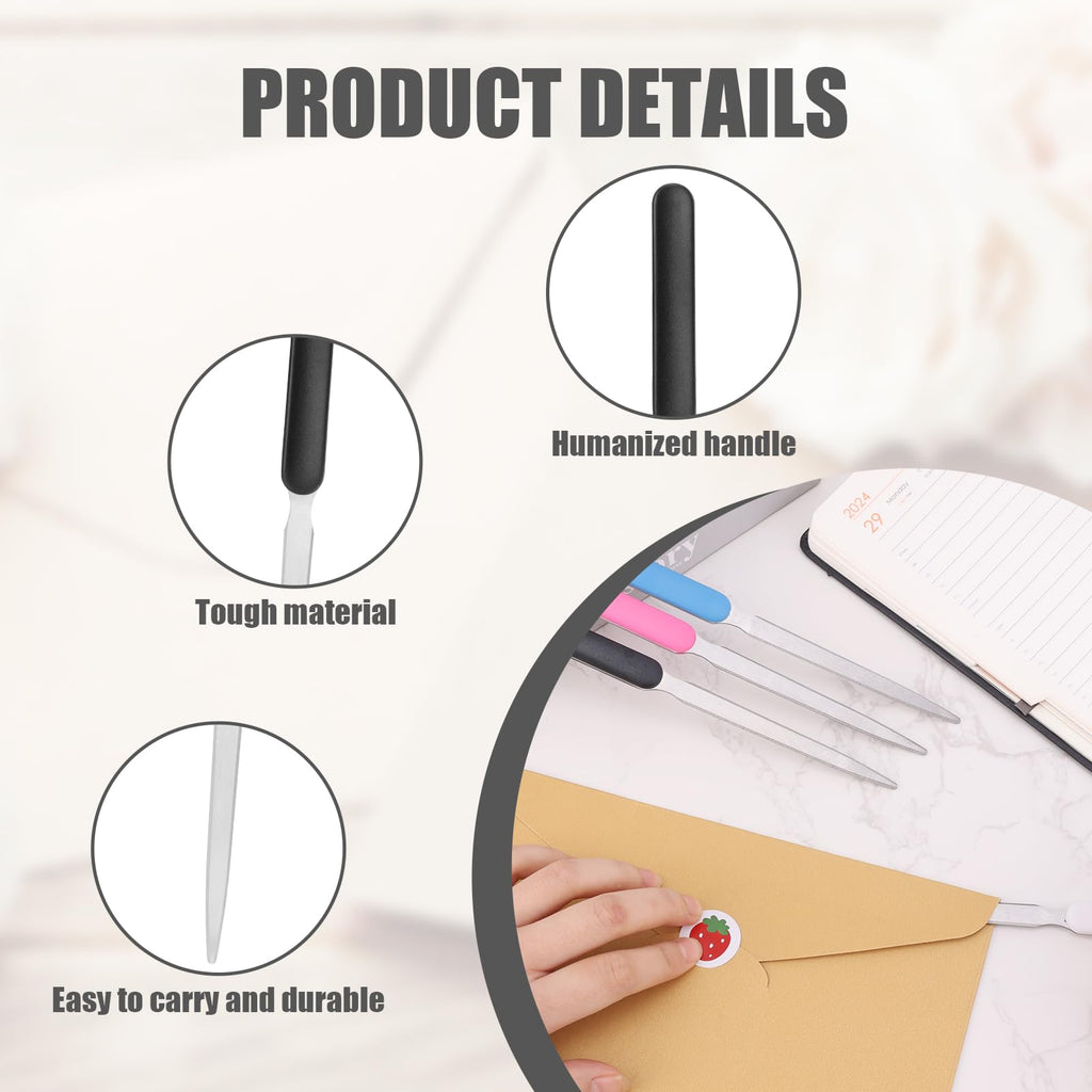 4pcs Letter Opener, Stainless Steel Envelope Opener Slitter Portable Mail Opener Lightweight Letter Opener Knife Envelopes Paper Cutting Tool for School Office Home Supplies