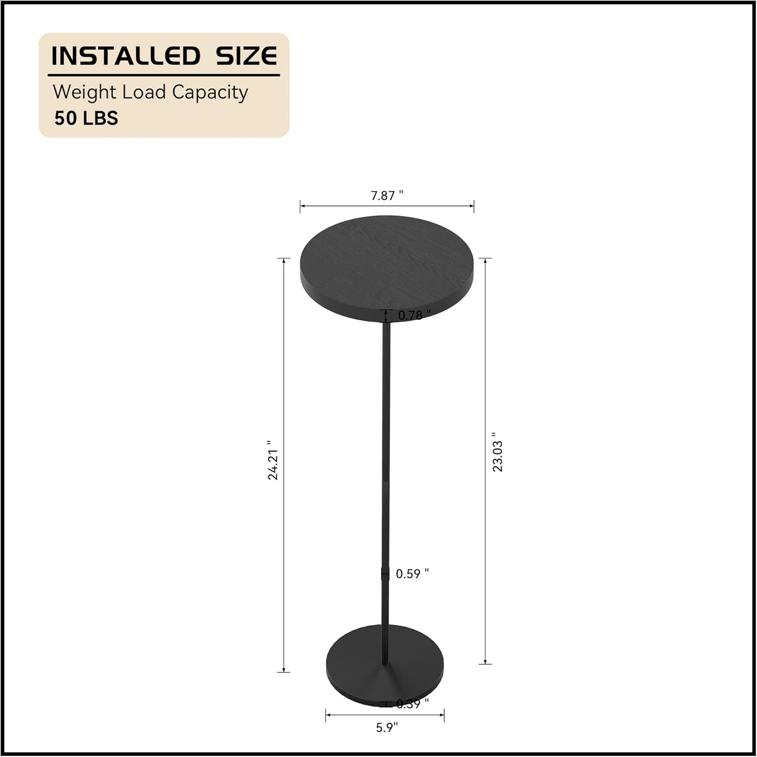 Drink Table, Round Pedestal with Weighted Base,Black Side Modern Cocktail Martini Small End Premium Accent Table for Sofa Couch Chair Living Room Bedroom Dorm Patio