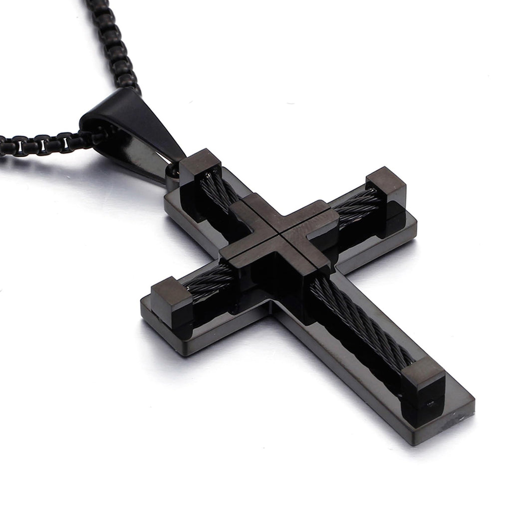 YL Men's Cross Necklace 316L Stainless Steel Large Jesus Christ Pendant Jewelry Rolo Chain for 24''