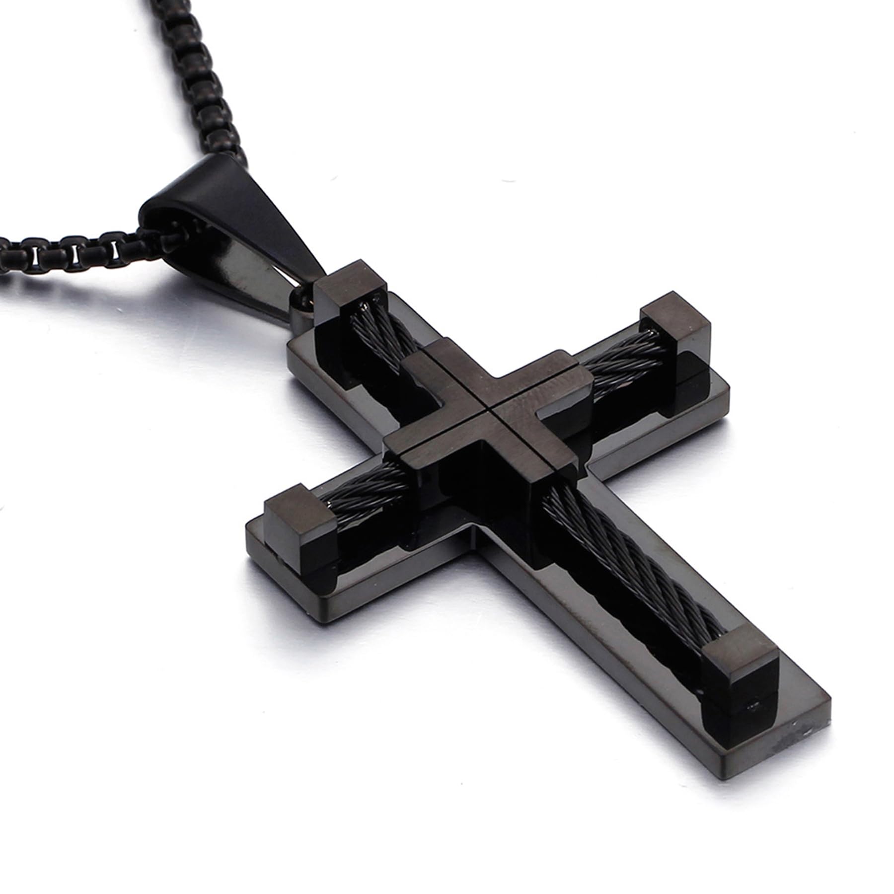 YL Men's Cross Necklace 316L Stainless Steel Large Jesus Christ Pendant Jewelry Rolo Chain for 24''