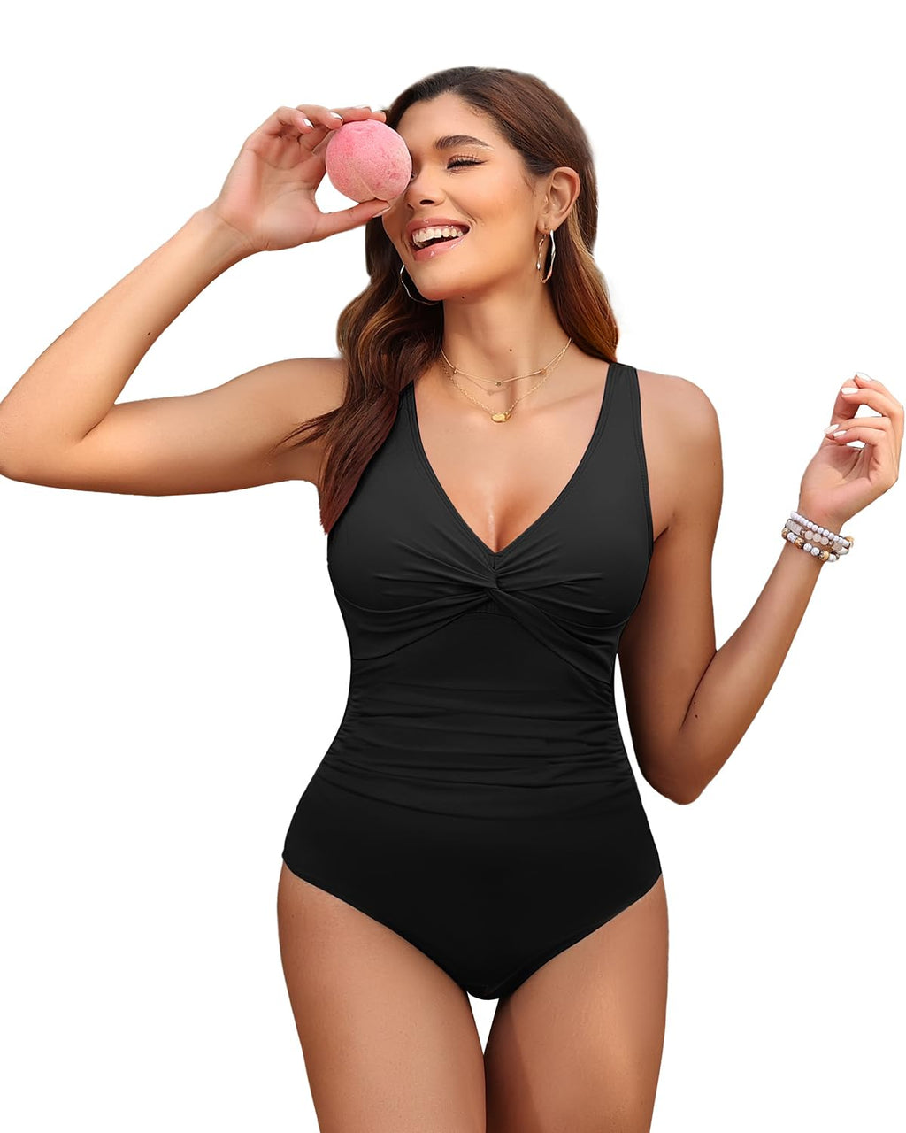 Holipick Sort Kvinder Mavekontrol Énstyks Badedragt - Push Up Badedragt Fuld Dækning Slankende Badetøj L