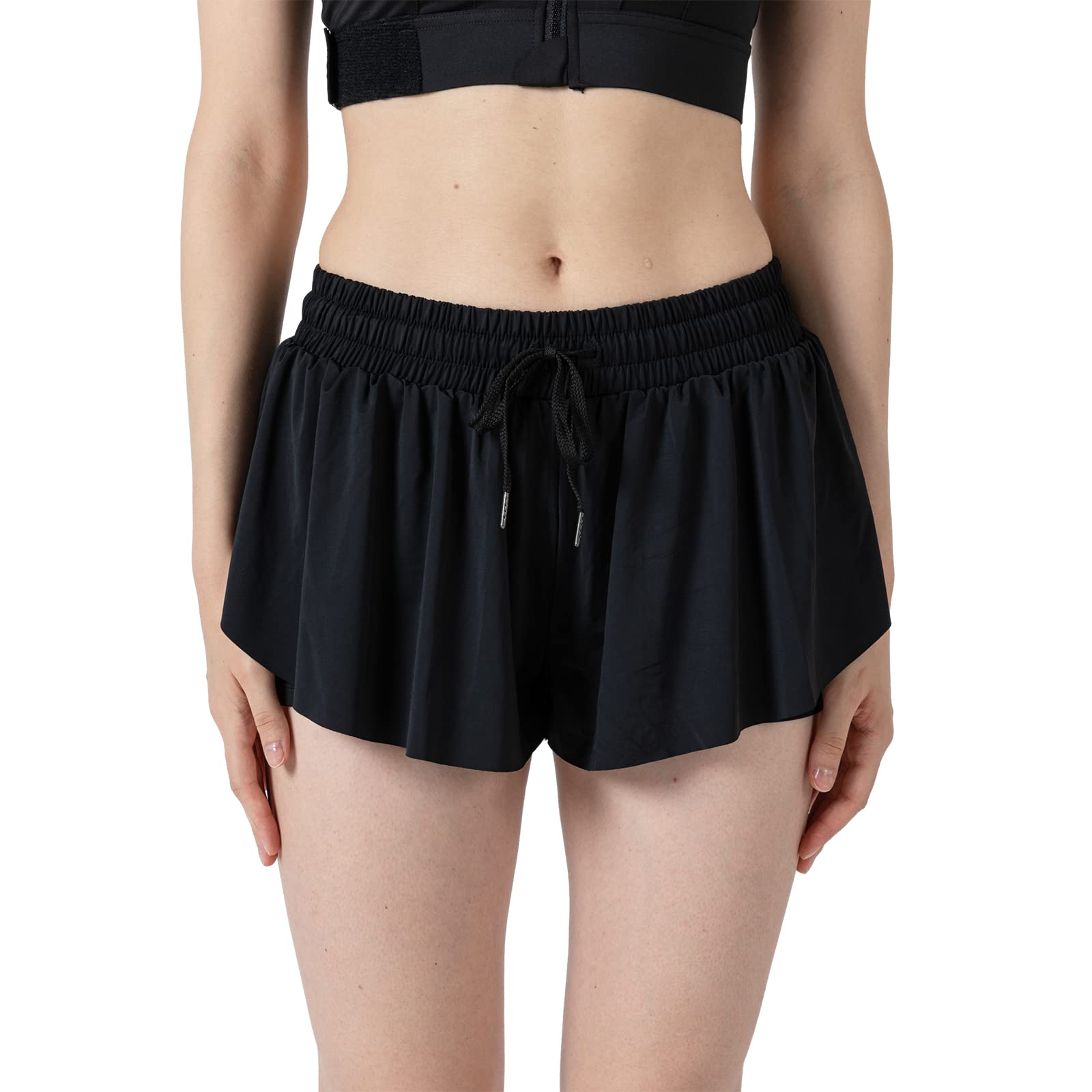 Piger Flydende Nederdel Shorts Preppy Shorts 2 i 1 Sommerfugl Løbe Shorts med Lommet til Danseskole Tøj Gym Fitness Søvn Sort