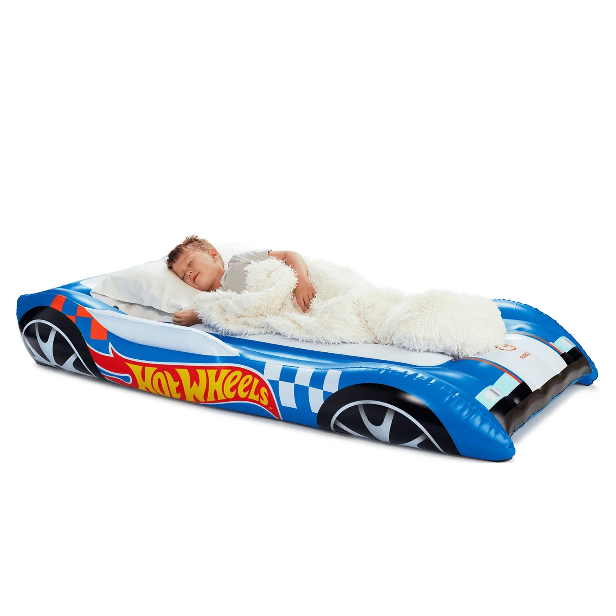Hot Wheels & FUNBOY Kids Sleepover Bed & Air Mattress. Perfect for Sleepovers. Includes Carrying Storage Bag, Twin
