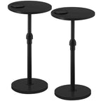 Set of 2 Small Round Side Table, Adjustable Height Drink Table, Pedestal Side Table with LED Light and Cup Mat, Coffee Martini Table, for Small Spaces, Rustic Brown and Black ETHR32E01S2