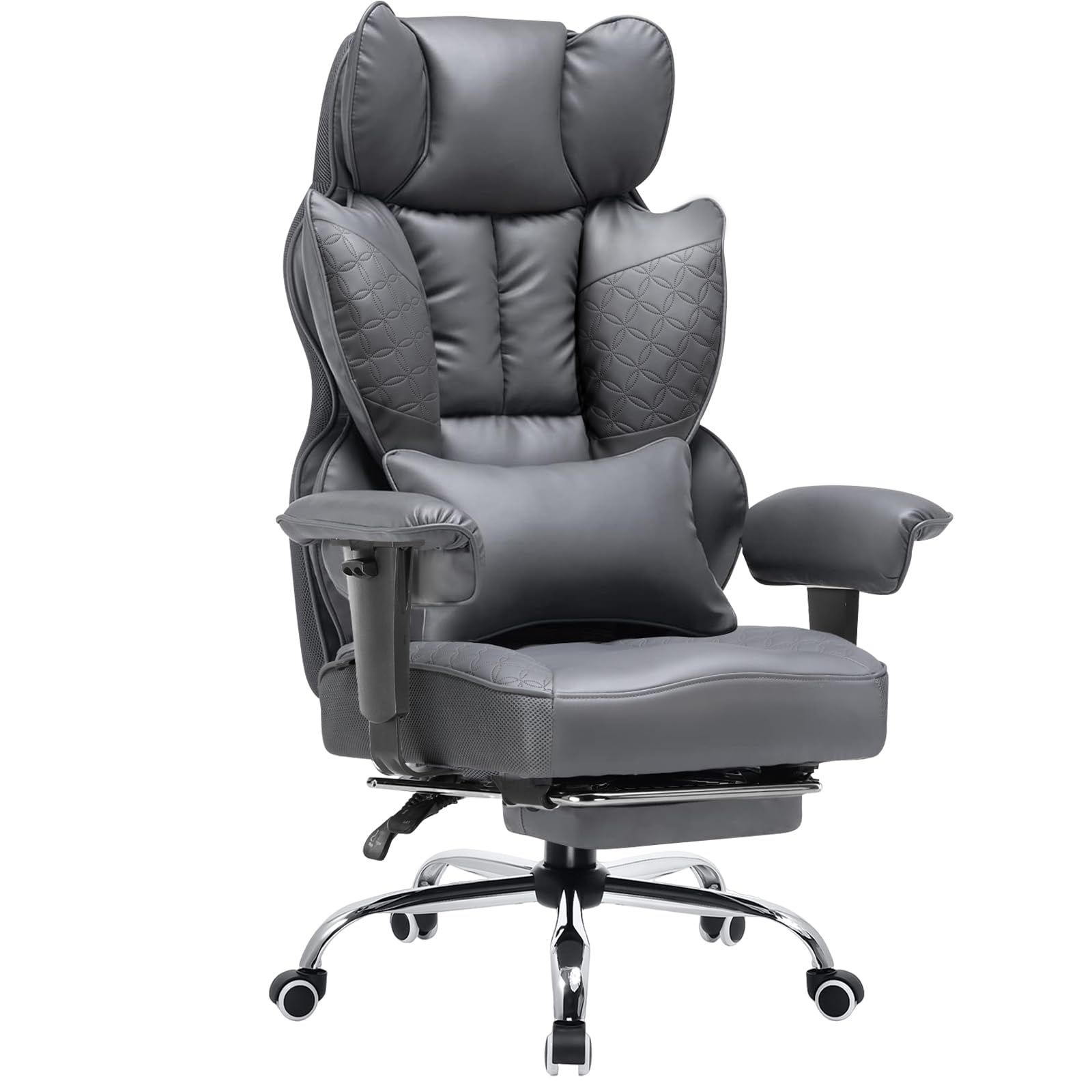 COMHOMA Big and Tall Office Chair 400LBS Wide Ergonomic Gaming Chair with Deluxe Embossing Designed Leather with Foot Rest,150°Reclining Adjustable Armrests Pocket Spring Back Support and Pillow