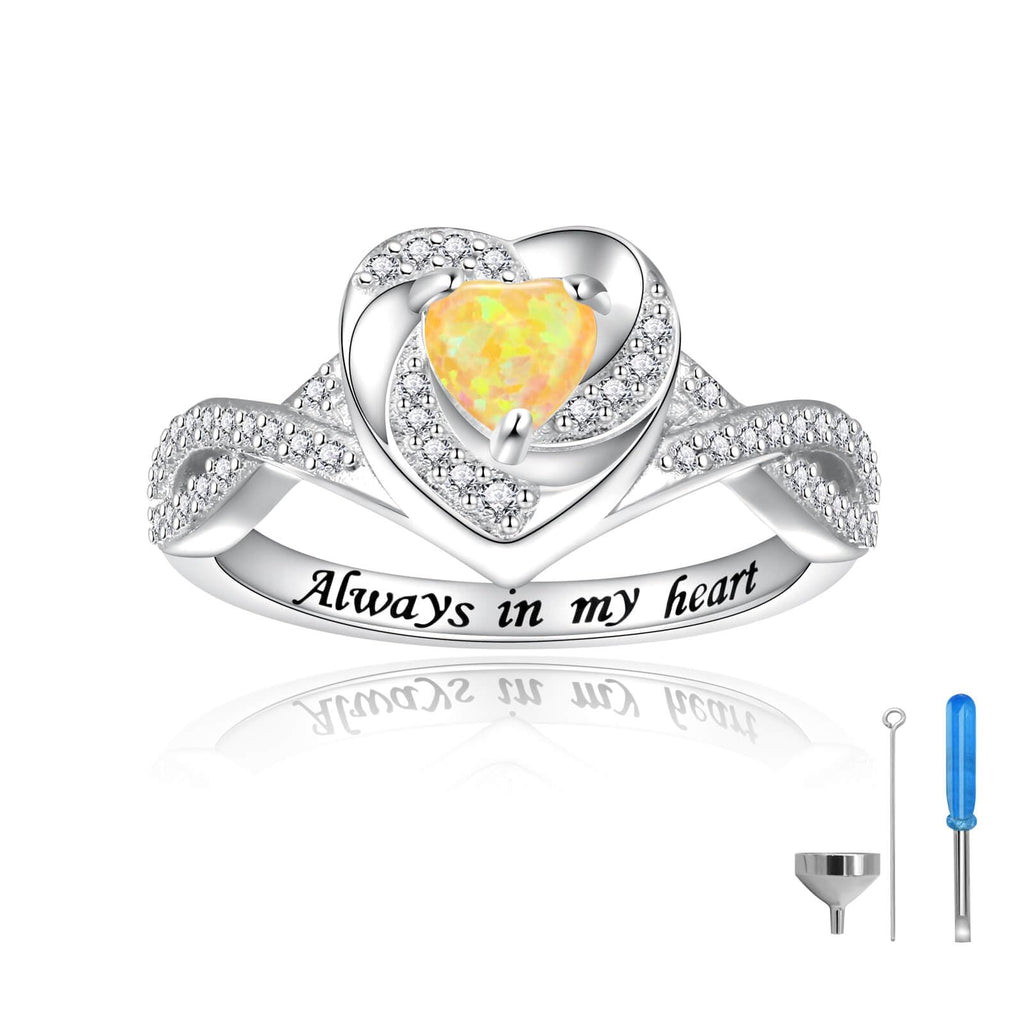 Heart Cremation Ring for Ashes - 925 Sterling Silver Opal Urn Keepake Rings Memorial Jewelry for Women