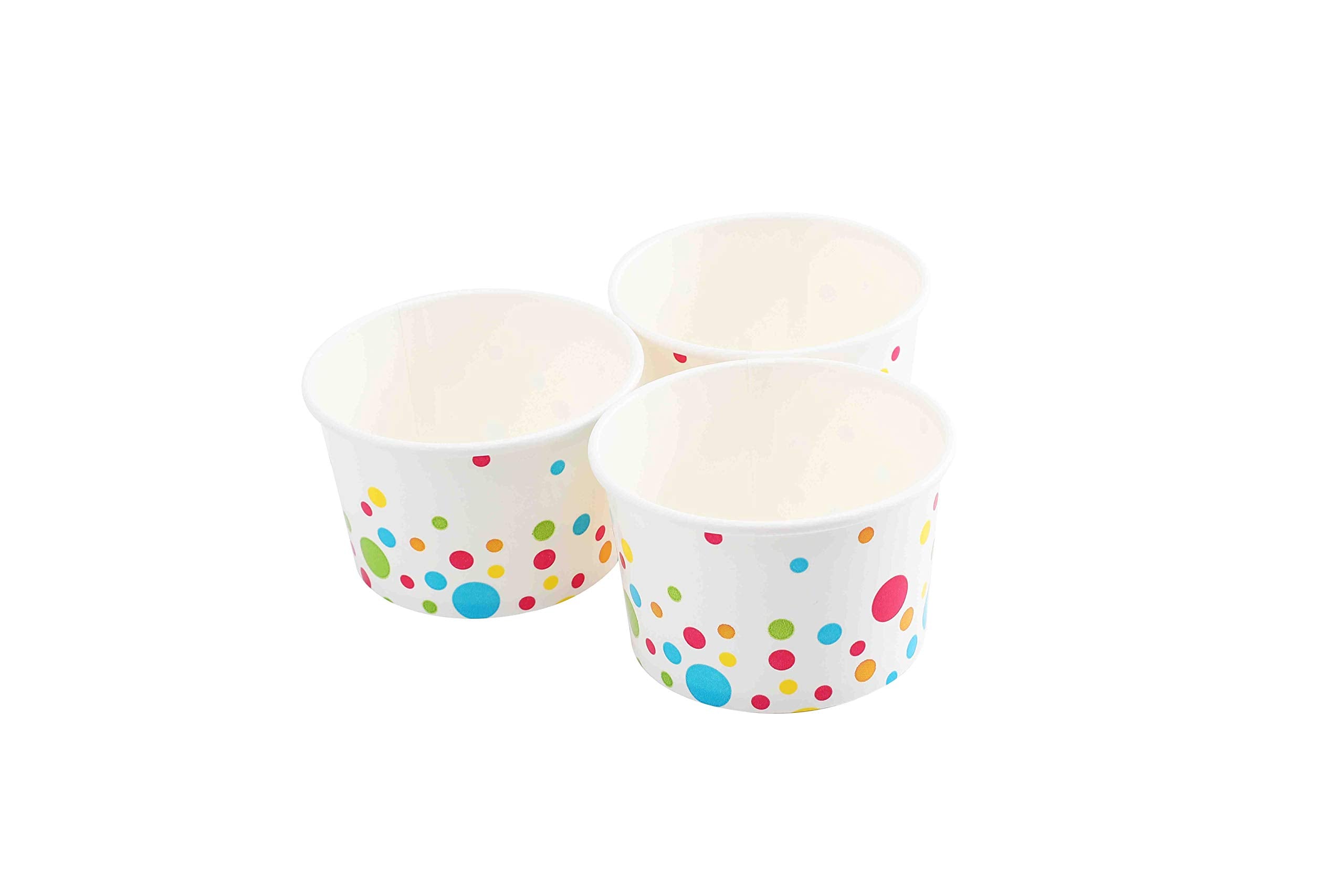 GSM Marken Papier-Eisbecher (Punkte-Design) - 100 Stück - 8 oz Einweg-Dessertschalen für heiße oder kalte Speisen, 8-Unzen Partybedarf Becher für Eisbecher, gefrorenen Joghurt, Suppe, Weiß