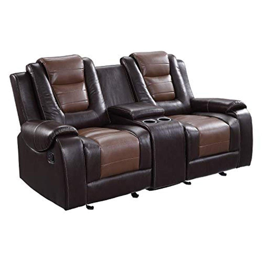 Lexicon Reclining Living Room Set, Manual Reclining Sofas, Couches for Living Room, Home Theater Seating, Includes Reclining Sofa and Double Gliding Loveseat, 2-Piece Set, Two-Tone Brown​