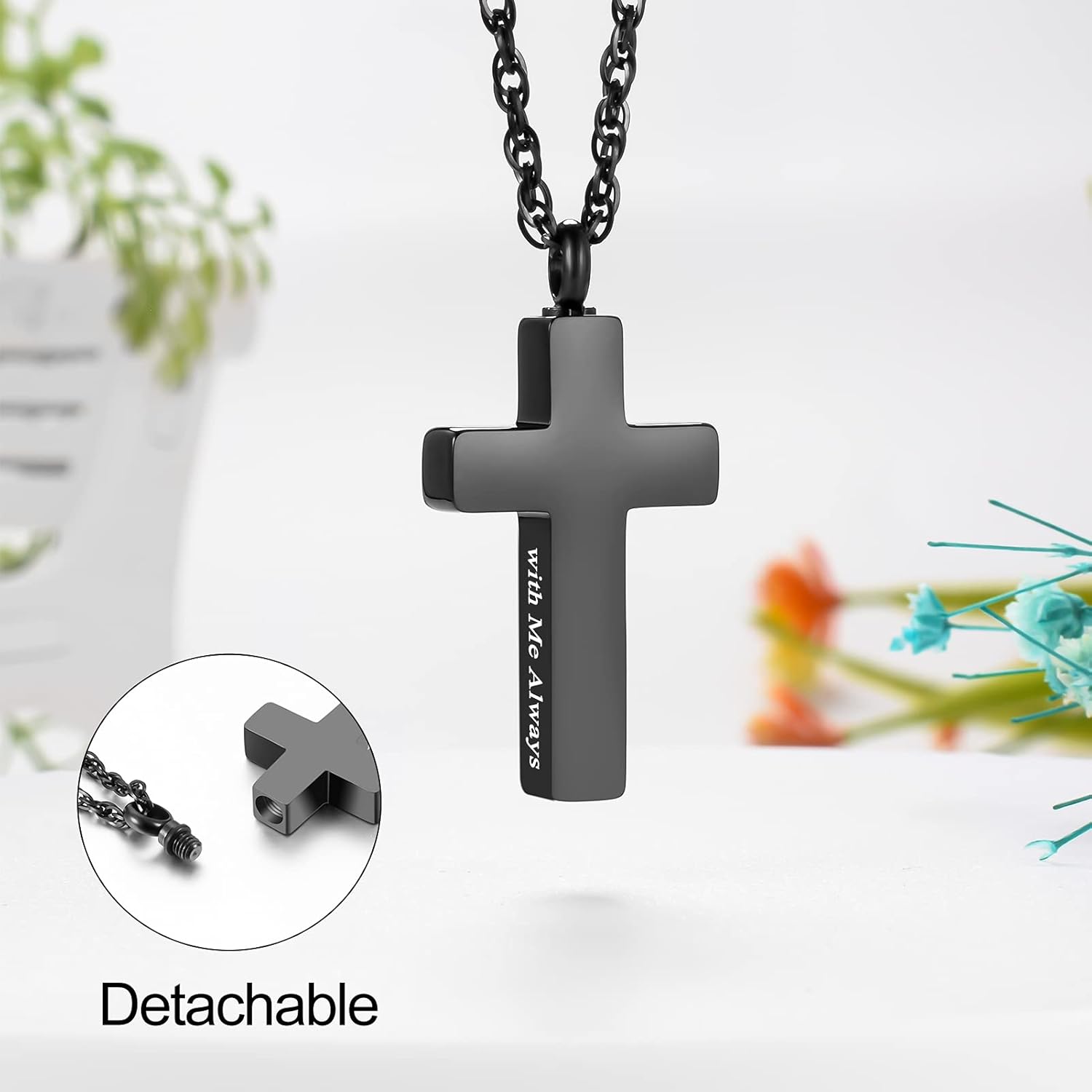 Cremation Cross Necklace for Ashes Stainless Steel Cross Urn Pendant Ashes Holder Memorial Jewelry-With Me Always