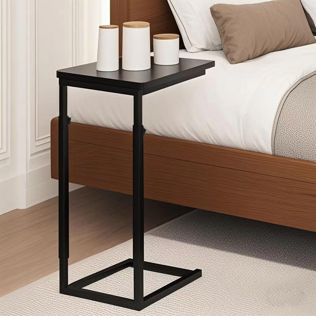 Premium Adjustable C Shaped End Table, Mini Side Tables for Couch and Sofa, Small Coffee Table with Metal Frame, Beautiful and Practical Sidekick for Your Living Room, Bedroom, Bedside, Rustic Black