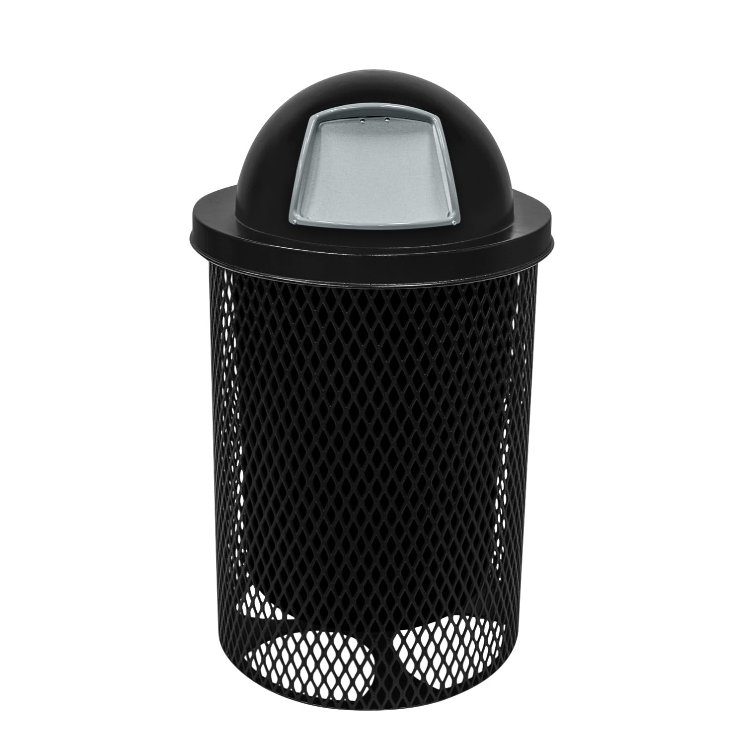 COATEDOUTDOORFURNITURE RDT-TXTBLK Heavy Duty 32 Gallon Round Trash Receptacle, Liner Included, Textured Black with Black Steel Dome Top, Made in America