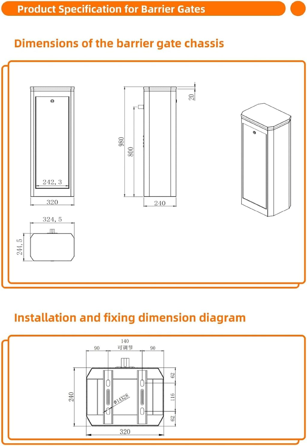 Automatic Gate Barrier High Intensity Usage, DC Brushless Technology, 100W, 16 feet Compact Telescopic Arm, Built in LED, Remote Control up to 100 feet, Easy Installation, US Version