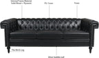 Ball & Cast 83" Chesterfield Leather Sofa with Channel Tufted Seat Back,Removable Square Arm Nailhead Trim Classic 3 Seater Couch,Mid Centuryfor Living Room,Bedroom,Office,Black PU