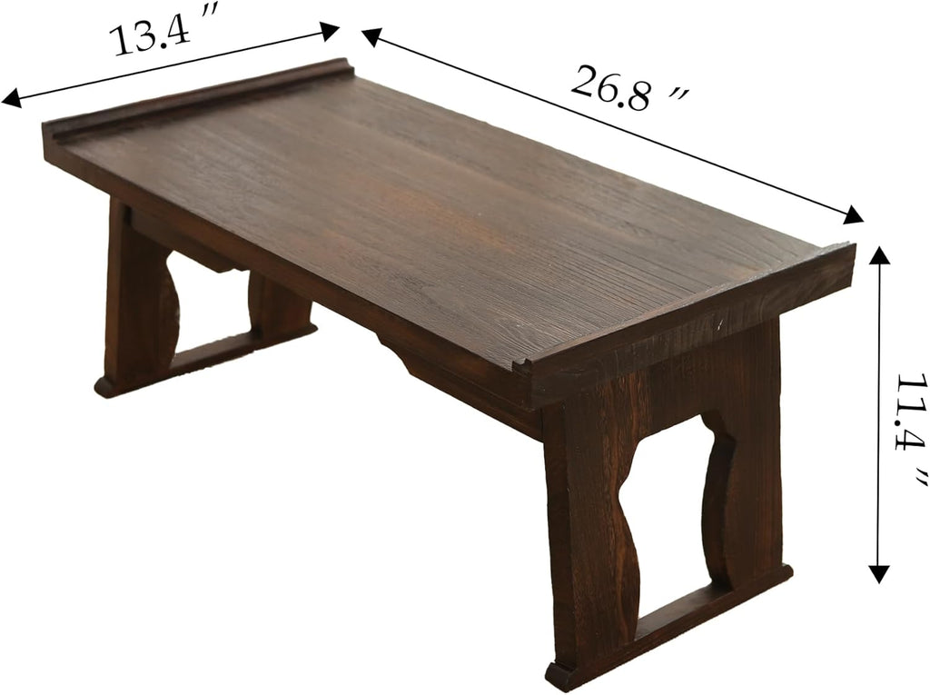 Japanese Wood Floor Table with Foldable Legs - Coffee Tables for Living Room, Bed Desk Tray,Meditation Altar, Laptop Desk