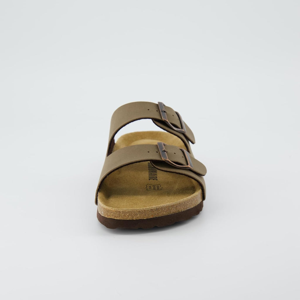 CUSHIONAIRE Lane Cork Footbed Sandals for Women – Comfortable Double Buckle Slip-On with Genuine Suede Footbed & Arch Support Slides for Women Footwear