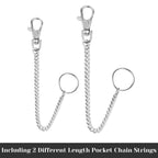anezus 2Pcs Chain Belt Set, Wallet Chain, Pants Chain, Pocket Chain with Keyring for Pants Belt Jeans Wallets and keys (16” & 20”) - Grand Goldman