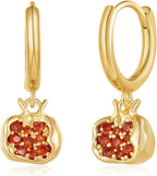 LILIE&WHITE Gold Pomegranate Dangle Earrings For Women With Red Cubic Zircon Drop Earrings Hoop Earrings Hypoallergenic Earrings Fruit Earrings Fashion Earrings PresentEarrings